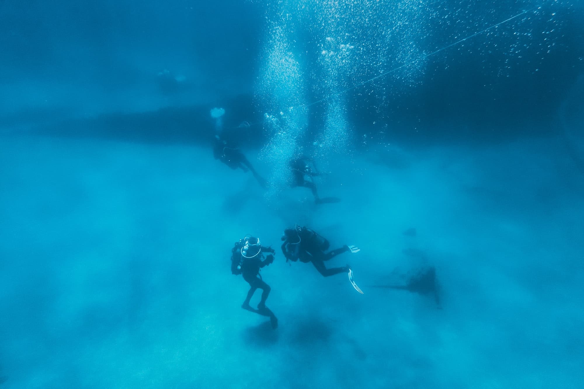 Scuba diving next to a shipwreck